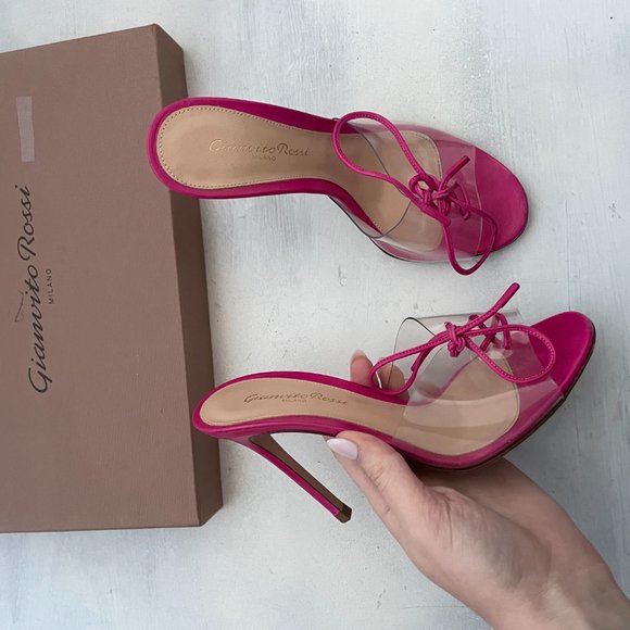 Gianvito Rossi Fuchsia Helmut Bow-detailed PVC and Leather Mules Open Toe - Picture 6 of 12